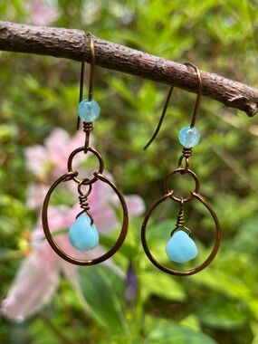 Handmade Blue Quartz Drop Hoop Earrings - Women Jewelry